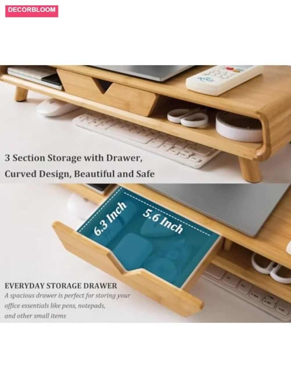 Other | Bamboo Monitor Stand Riser With Drawer No Assembly Required ...